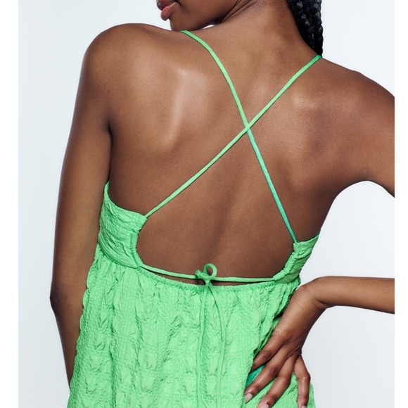 Zara oversized green textured tiered midi sun dress NWT - Picture 3 of 12